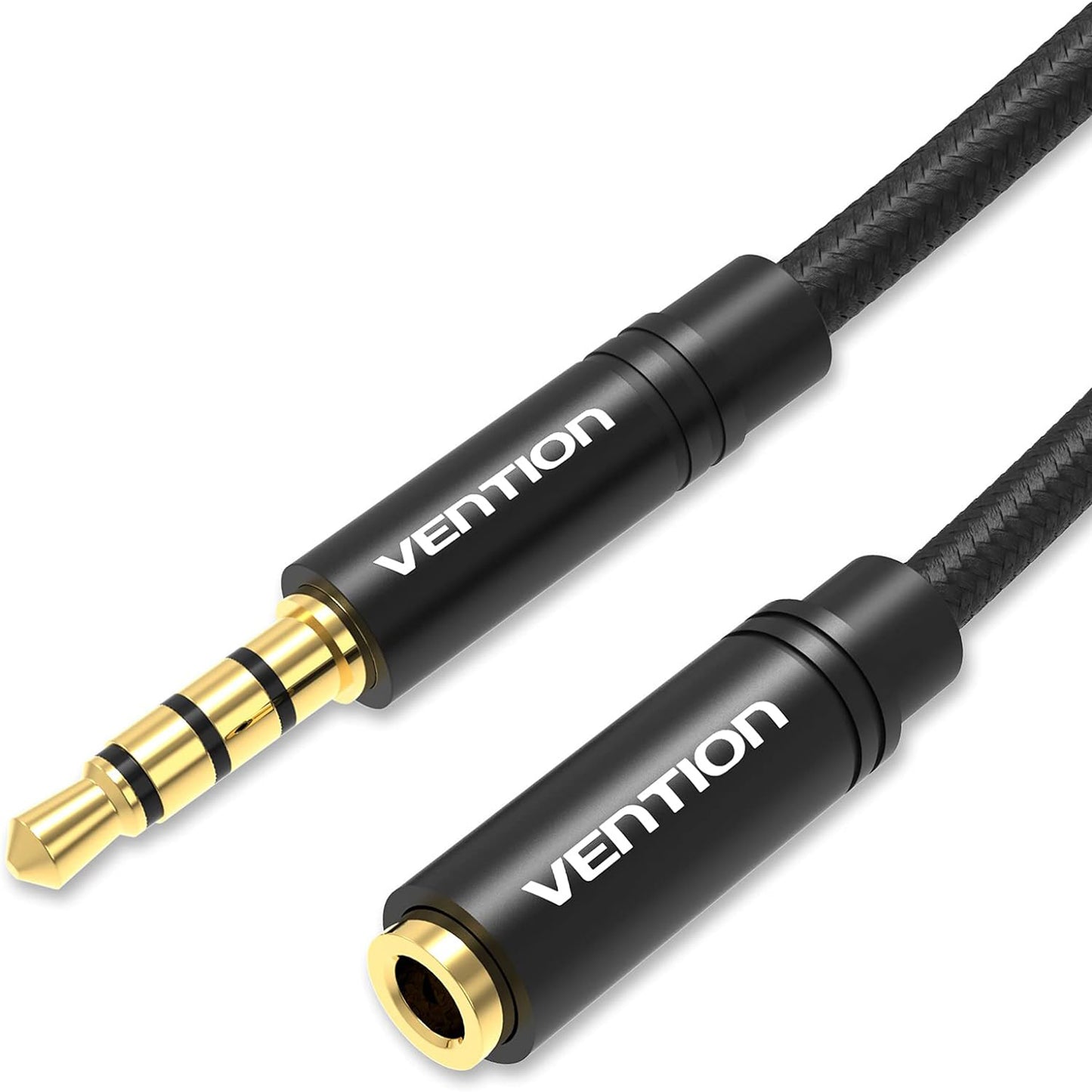 3.5mm Audio Mic Extension Cable，VENTION Headphone Extension Cable 4 pole 3.5mm audio extension cable Stereo audio cable, gold-plated interface nylon braided cable, for headset/TV/laptop (0.5M)