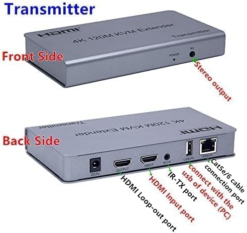 XLT 4K HDMI KVM Extender Transmitted Over Ethernet via Cat5/5e/Cat6/7 RJ45 Ethernet Cable, Full HD 1080P with HDMI and USB Ports for Teaching, Video Conference, Home Theatre - 120M