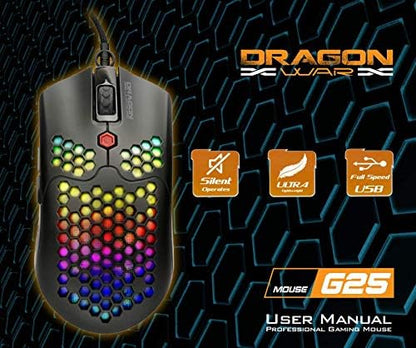 Dragon War G25 RGB (Black) Gaming Mouse, Lightweight Honeycomb Shell USB Wired Mouse with 12000 DPI Optical Sensor and Macro Function