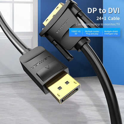 DP Display-port to DVI 24+1Pin Converter Cable Male to Male for HDTV PC Projector Monitor Display 1080@60Hz (DP to DVI, 1 Meter)