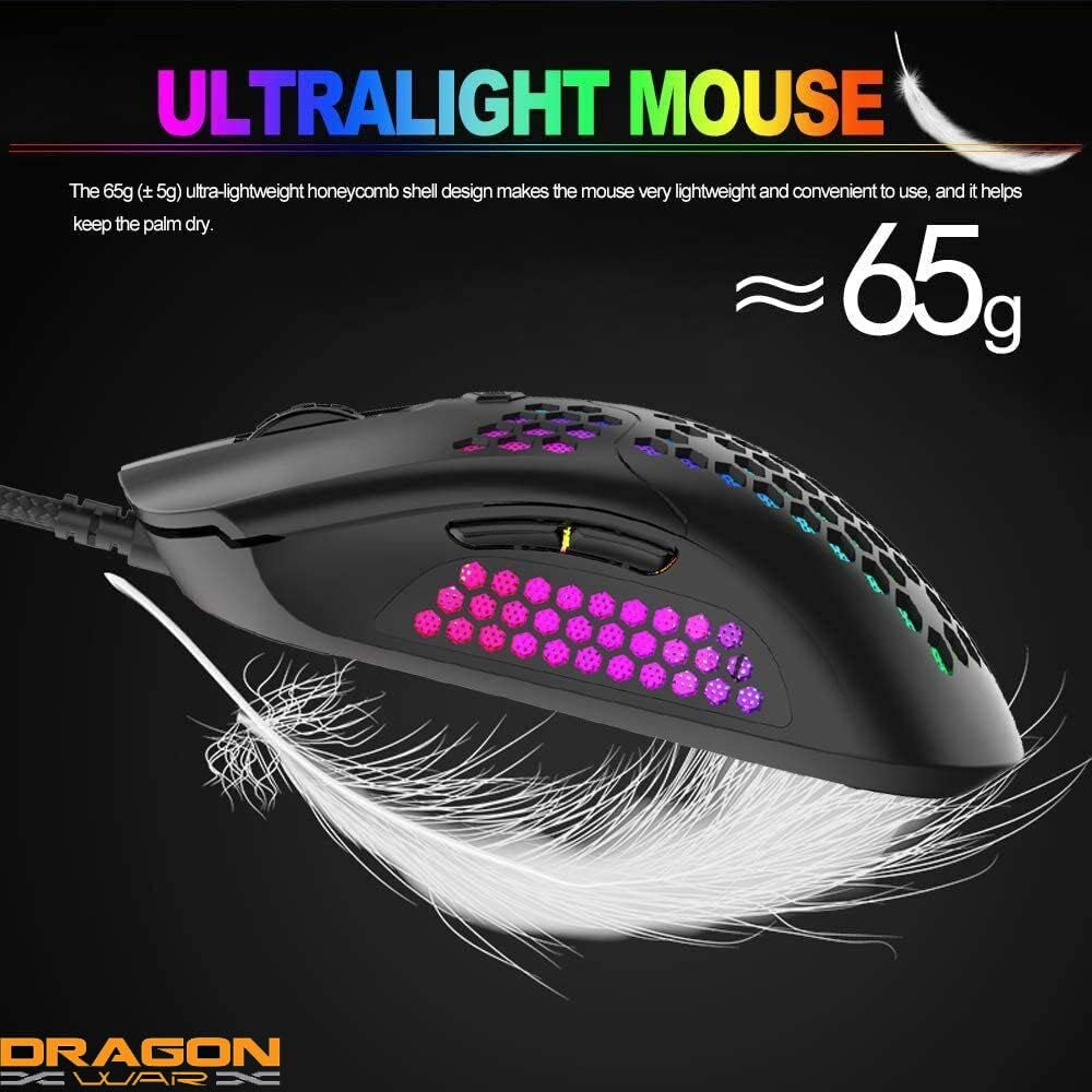 Dragon War G25 RGB (Black) Gaming Mouse, Lightweight Honeycomb Shell USB Wired Mouse with 12000 DPI Optical Sensor and Macro Function