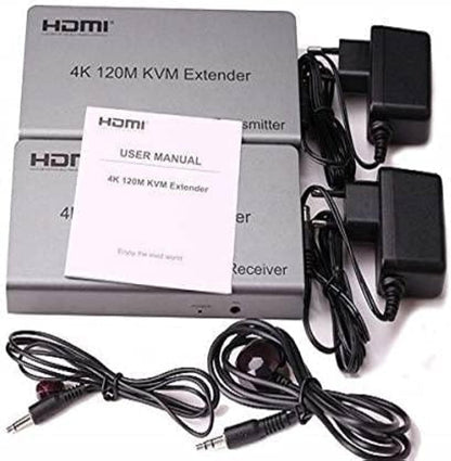 XLT 4K HDMI KVM Extender Transmitted Over Ethernet via Cat5/5e/Cat6/7 RJ45 Ethernet Cable, Full HD 1080P with HDMI and USB Ports for Teaching, Video Conference, Home Theatre - 120M