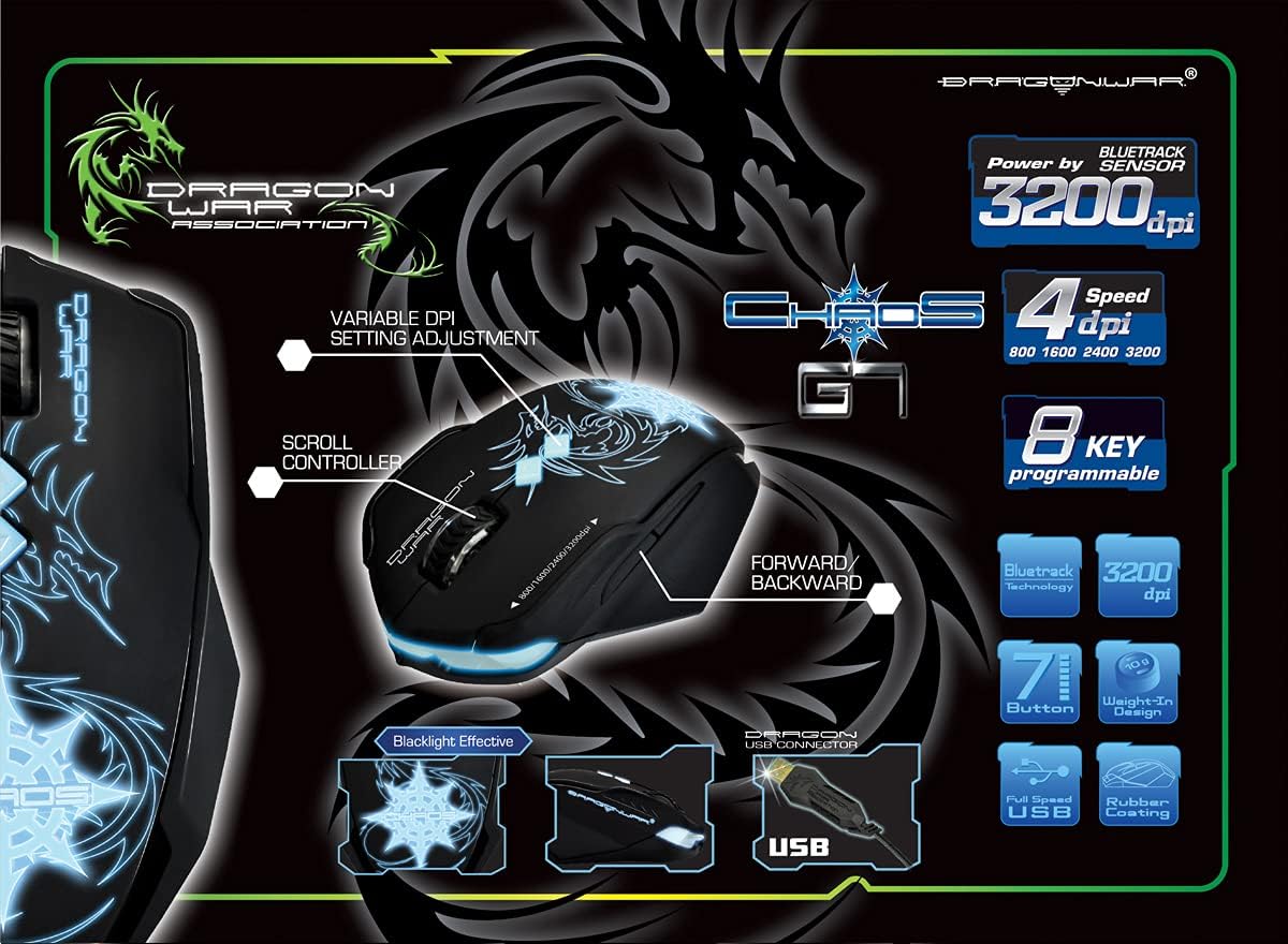 Dragon War CHAOS G7 Optical Gaming Mouse with Macro Function