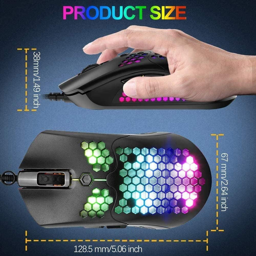 Dragon War G25 RGB (Black) Gaming Mouse, Lightweight Honeycomb Shell USB Wired Mouse with 12000 DPI Optical Sensor and Macro Function