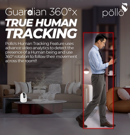 POLO HS301 Polo 3MP Indoor Guardian 360°x Smart Wi-Fi PTZ Security Camera IR Night Vision with 2-Way Audio and Human Tracking