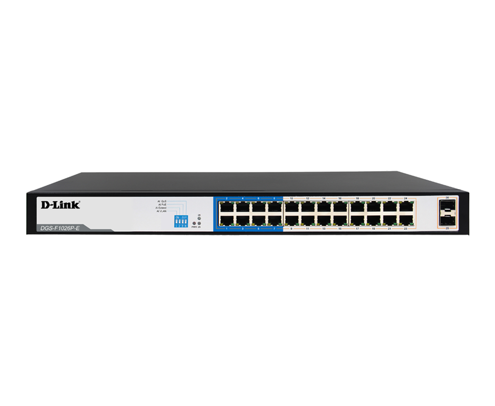 24GE PoE + 2 SFP Ports 250m PoE Switch DGS-F1026P-E