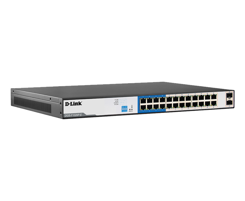 24GE PoE + 2 SFP Ports 250m PoE Switch DGS-F1026P-E