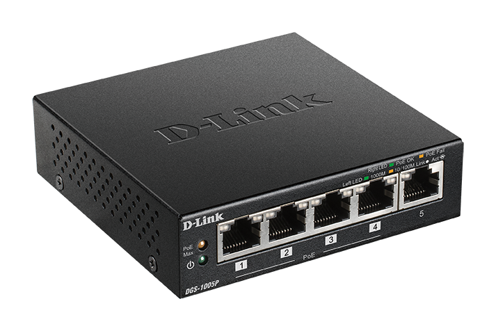 DGS-1005P 5-Port Desktop Gigabit PoE+ Switch